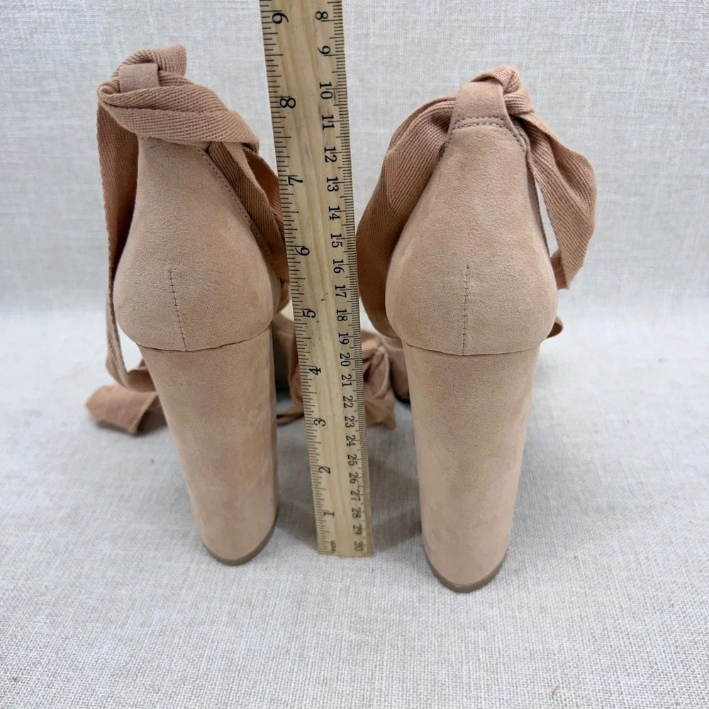 Wild Diva Lounge Nude Braided Platform Heels Lace Up Ankle Tie Sandals Size 10